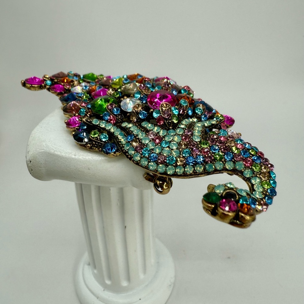 Kirk’s Folly Large Multicolor Rhinestone Peacock Brooch Pin/Pendant 5” Statement - Picture 10 of 17